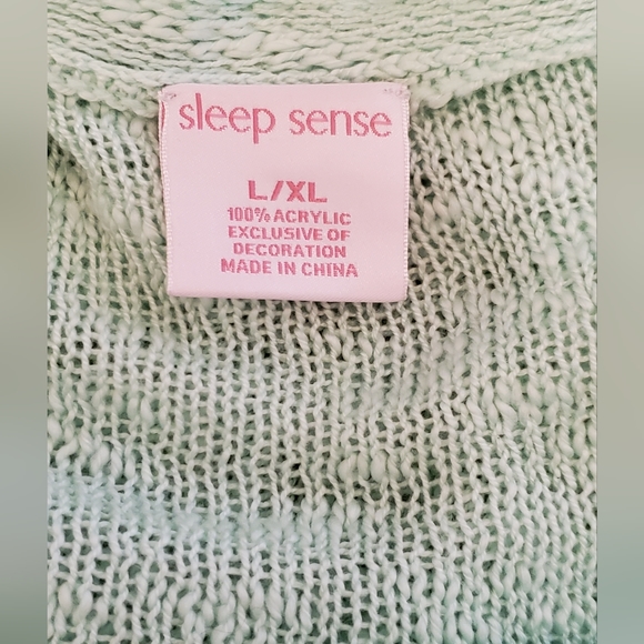 Sleep Sense Mint Green Open Front Knit Kimono w/Crochet Lace Hem Size L/XL - Picture 6 of 7